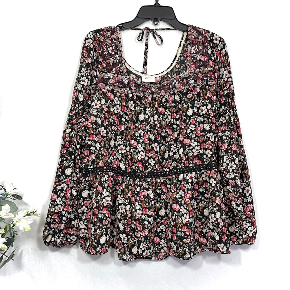 Knox Rose Women’s Black Red Floral Long Sleeve Blouse
